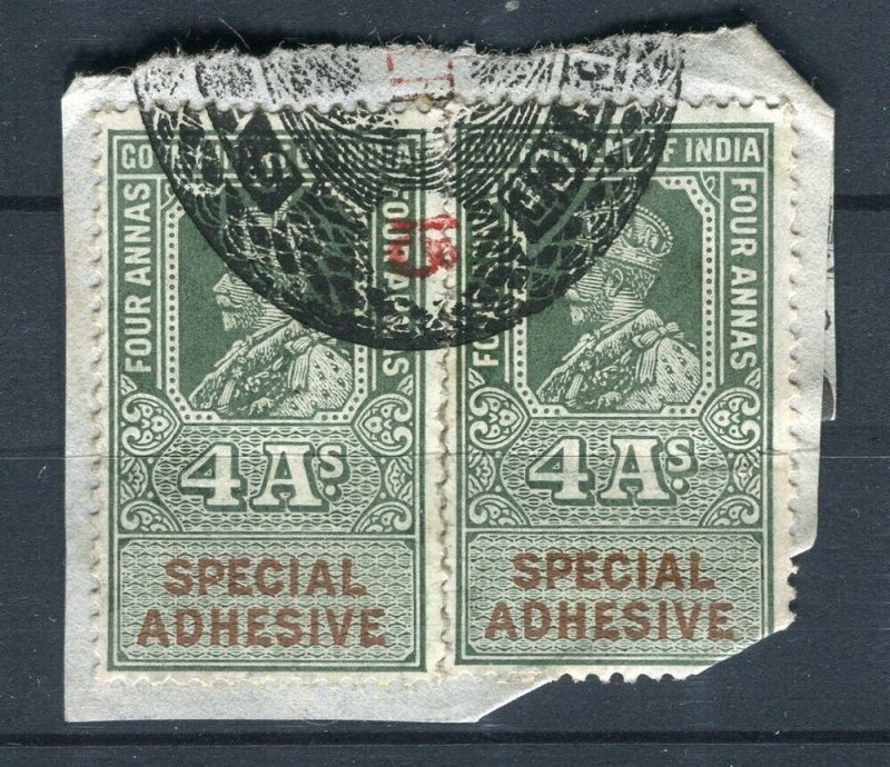 INDIA; Early 1900s GV Portrait type Revenue issues fine POSTMARK PIECE