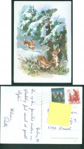 Denmark. Christmas Card 1986 ,Seal + 2.80 Kr.. Tree. Rabbits In the Forest.