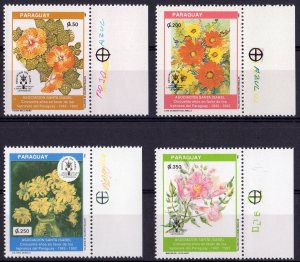 Paraguay 1993 Sc#2441/2444 FLOWERS-50th.ANNIV.LEPROSY ASSOC.Set (4) MNH