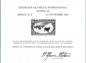 ENGRAVED SOUVENIR CARD OF THE INTERNATIONAL PHILATELIC EXPO AT MEXICO CITY 1968