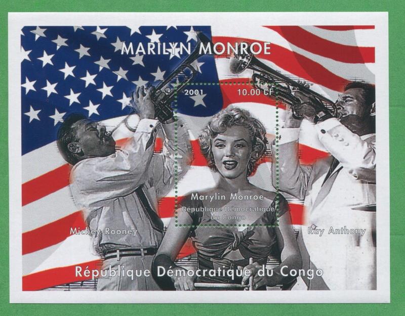 Marilyn Monroe Mickey Rooney Ray Anthony Souvenir Stamp Sheets Congo E18