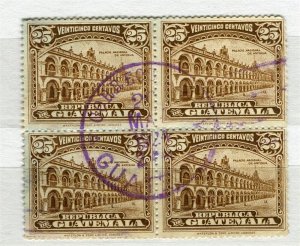 GUATEMALA; 1920s early Pictorial issue fine used 25c. Block of 4