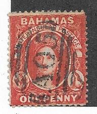Bahamas #16  1p Queen Victoria -vermillon  perf 14 Wm1  (U)  CV$20.00