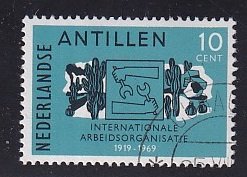 Netherlands Antilles  #319  cancelled  1969 ILO emblem cactus and house  10c