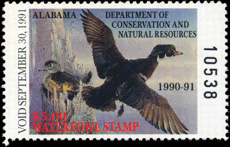 ALABAMA #12 1990 STATE DUCK WOOD DUCKS by Steven C. Garst