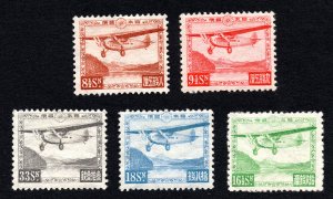 Japan 1929 Air Post Stamp Set  #C3-C7 mint CV $150+