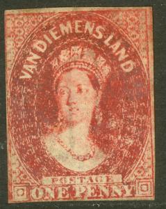 TASMANIA AUSTRALIA STATES 1857-69 1d Carmine QV Sc 11 MH