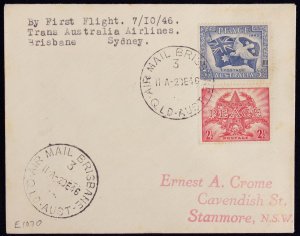 AUSTRALIA : 1946 Brisbane-Sydney by TAA First Flight Cover.. AAMC 1070(var)