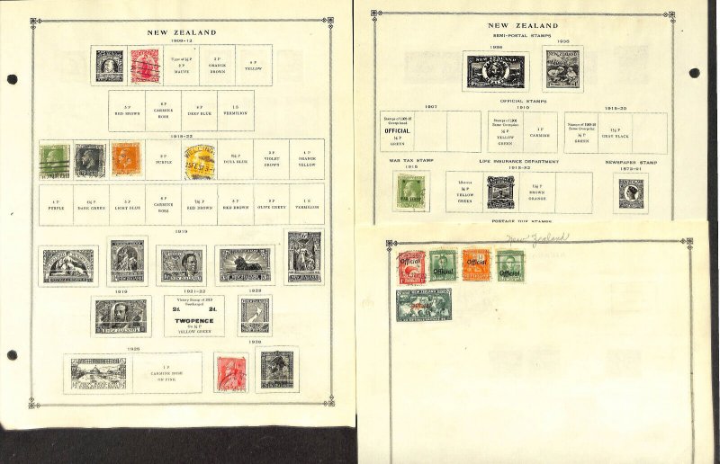 New Zealand Stamp Collection on 20 Scott International Pages, 1855-1955 (CP)