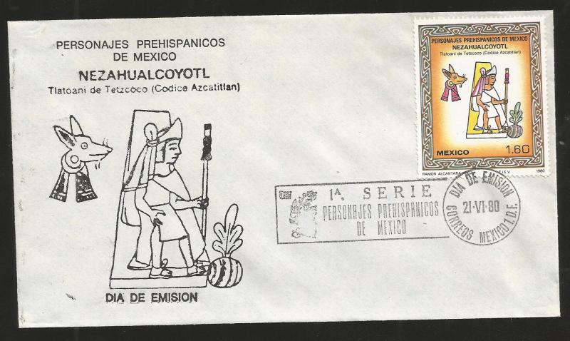 J) 1980 MEXICO, PREHISPANIC PERSONAGES OF MEXICO, FIRST SET, CUAUHTÉMOC