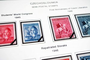 COLOR PRINTED CZECHOSLOVAKIA 1945-1955 STAMP ALBUM PAGES (52 illustrated pages)