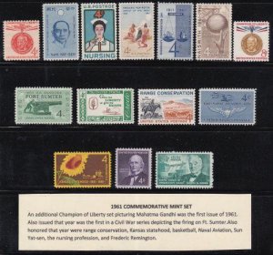 U S 1961 Commemorative Year Set (14 stamps) Mint Never Hinged