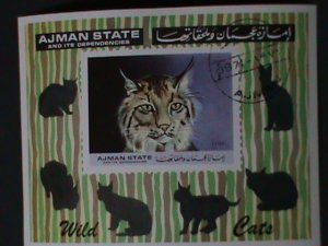 ​AJMAN-1971-FAMOUS LOVELY BEAUTIFUL PUSSY CAT-CTO IMPERF-S/S VF FANCY CANCEL