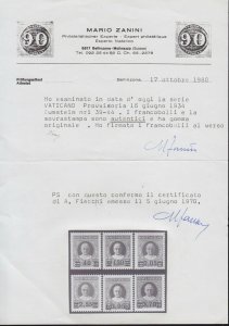 Vatican 1934 Provisional Surcharge set 1st printing MNH ** Genuine, PHOTO CERT 