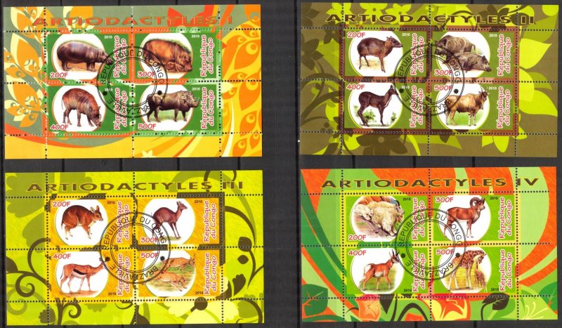 {g078} Congo 2010 Fauna Animals (3) 4 sheets Used / CTO