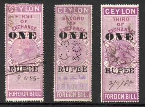 Ceylon Foreign Bill BF48 ONE RUPEE on 2r25 1st 2nd and 3rd Exchange