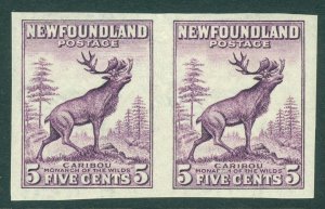 SG 225a Newfoundland 1932-38. 5c violet imperf pair. Fine fresh mounted mint...