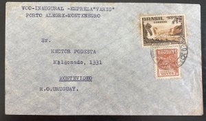 1942 Porto Alegre Brazil First flight Airmail Cover To Montevideo Uruguay VARIG