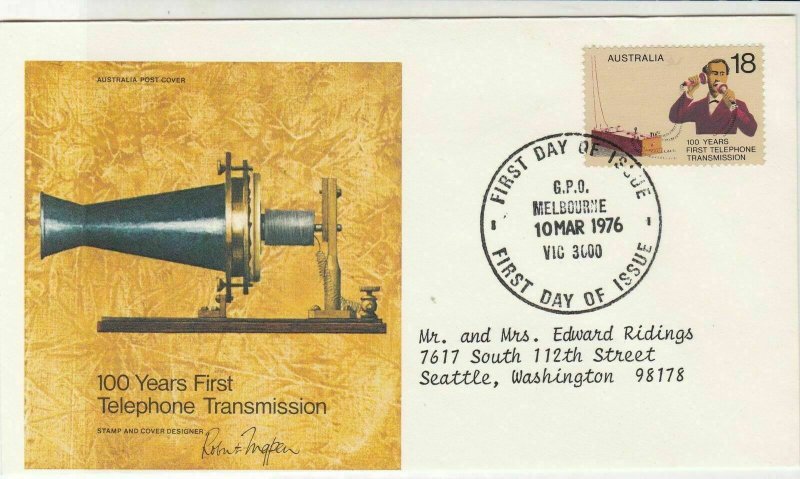 Australia 1976 100 Years First Telephone Transmission FDC Stamps Cover Ref 29017