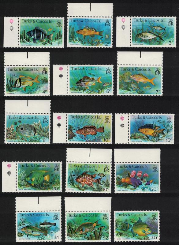 Turks and Caicos Fish 15v Margins without imprint SG#514A-528A