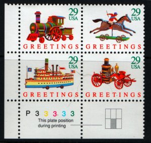 US  2714a MNH CHRISTMAS, GREETINGS PLATE BLOCK 1992