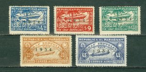 PARAGUAY 1934 ZEPPELIN #C88-92 SET  MINT NO THINS...$39.00