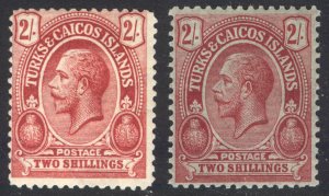 Turks & Caicos Islands 1913 2s Shades MCA Scott 34&34a SG 138&138a MLH Cat $48