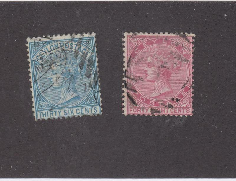 CEYLON  (MK988) # 70-71 FVF-USED 36,48c QUEEN VICTORIA ISSUES CAT VALUE $40