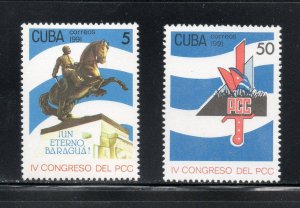 CUBA Sc# 3351-3352  COMMUNIST PARTY CONGRESS politics CPL SET of 2   1991 MNH