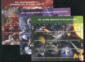 United Nations 1024-25 Human Space Flight With Geneva & Vienna Stamp Sheets 2011