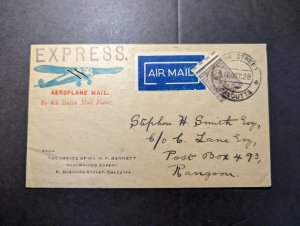 1928 Express India Airmail Cover Calcutta to Rangoon