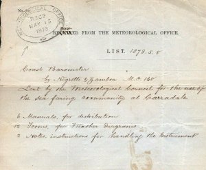 GB SCOTLAND Renfrewshire *Greenock* MET OFFICE REPLY Letter 1878 BAROMETER AD325