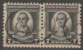 U.S. 712, 7¢ WASHINGTON BICENTENNIAL ISSUE. USED HORIZONTAL PAIR. F. (650)