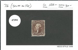 5c Jefferson, Sc #76, used (scuff on top), Cat. $125 (47394) 