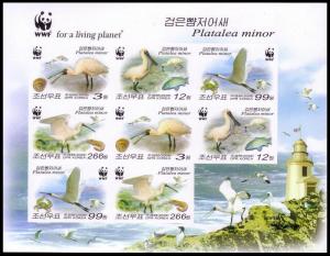 North Korea WWF Black-faced Spoonbill Imperf Sheetlet of 2 sets with error