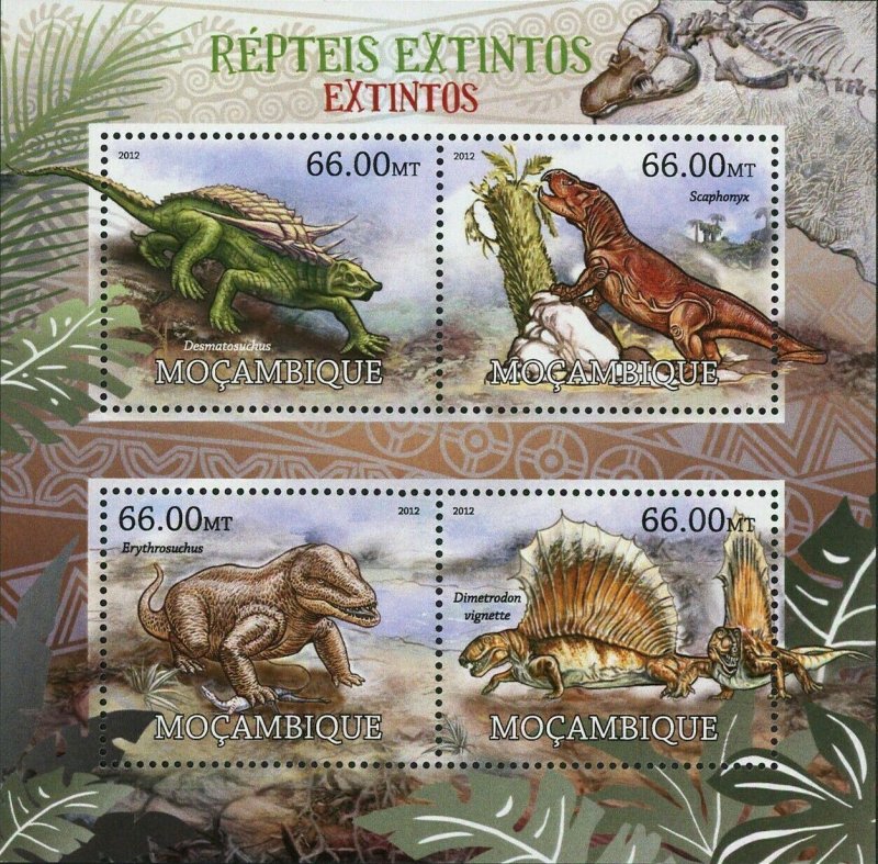 Reptiles Stamp Desmatosuchus Dimetrodon Vignette Erythrosuchus S/S MNH #5836-583