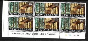 NEW ZEALAND 1969 10c   TIMBER  MNH   PLATE BLK 6 #1A1A1A1A 