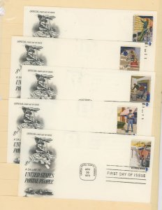 US 1489-1493 1973 Postal Employees 5 U/A FDC's