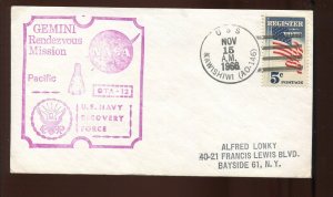 GEMINI 12 USS KAWISHIWI RECOVERY SHIP NOV 15 1966 HANDSTAMP CCL COVER GT162