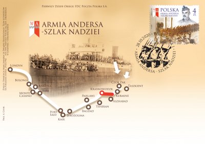 Poland 2020 FDC Stamp Army of Anders - Trail of Hope World War II Soldiers Ship