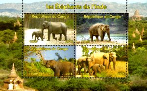 Congo 2015 Elephants Wild Animals Wildlife Nature 4v Mint S/S. (#14)