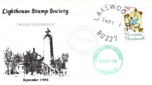 SPECIAL PICTORIAL POSTMARK LIGHTHOUSE STAMP SOCIETY 2nd ANNIV LAKEWOOD CO 1994