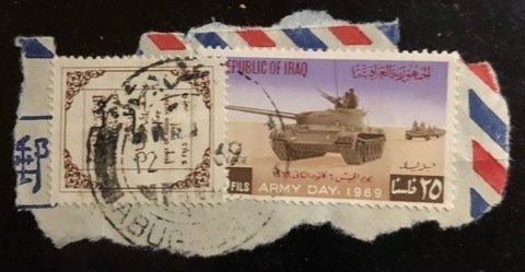 Iraq Scott# 487, RA14 Group of 2 F/VF Used on piece Cat.$1.45