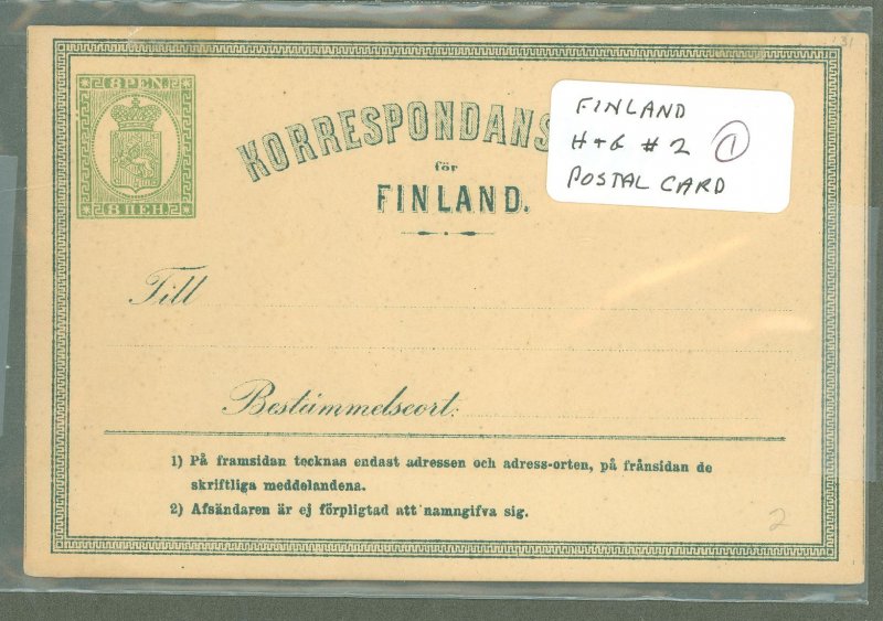 Finland  1871 8 pen green on cream; very clean, 2 small labels at right, edge of reverse.