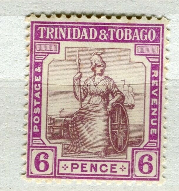 TRINIDAD; 1913 early Britannia issue Mint hinged 6d. value