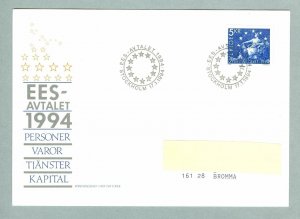 Sweden. FDC 1994 Cachet.  EEA Agreement. Engraver M, Morck. Addressed: Bromma