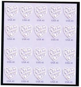 US  4151  Wedding Hearts 41c -Conv Booklet of 20 - MNH - 2007 - P11111