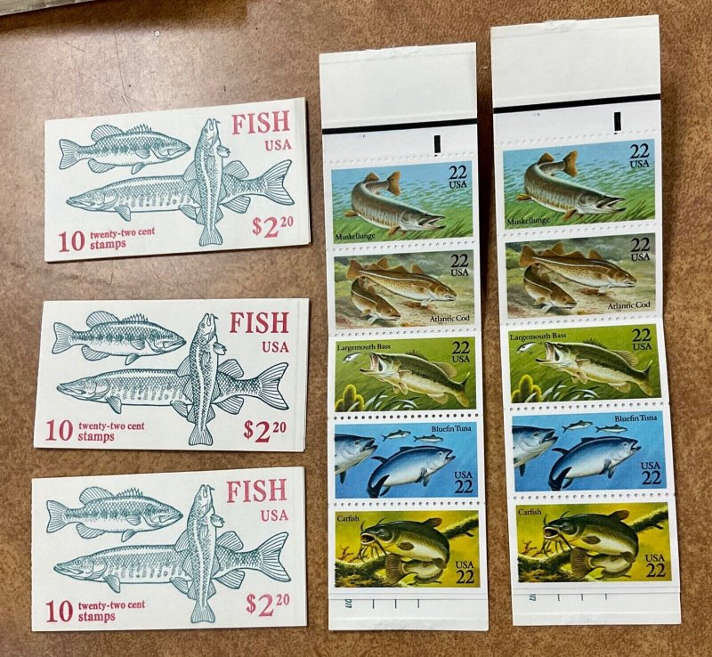 BK154 Fish  #2209a Booklet of 10  22 c  FV $22  1986 lot of 10 books  100 stamps