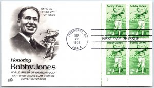 U.S. FIRST DAY COVER BOBBY JONES FAMOUS GOLFER BLOCK OF (4) ARTCRAFT CACHET 1981