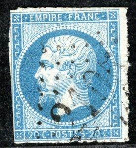 FRANCE CLASSIC Napoleon 20c Blue *UNOFFICIAL PERFORATION*? Numeral *2105* GOLD95